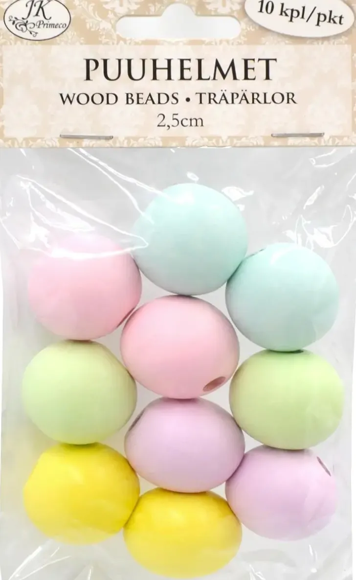 J.K. Primeco Puuhelmet 2,5 Cm Pastellilajitelma 10 Kpl