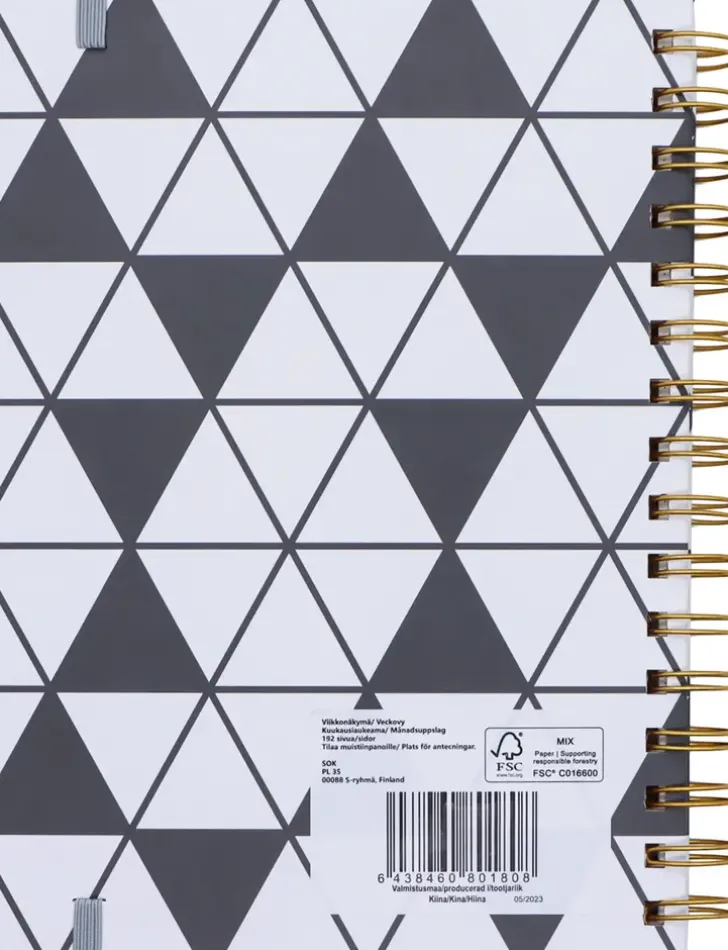 Poytakalenteri A5 Kierresidottu, Musta-Valkoinen